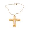 Image 2 : Chanel Gold Runway Rose Quartz & Gripoix Goosens Cross Pendant Necklace