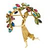 Image 1 : 14k Gold 2.96 ctw Multi Colored Natural Gemstone Detailed Lady Wreath Pin Brooch