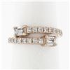 Image 1 : New 14k Rose Gold Emerald Cut & Round Diamond Moi et Toi Bypass Stack Band Ring