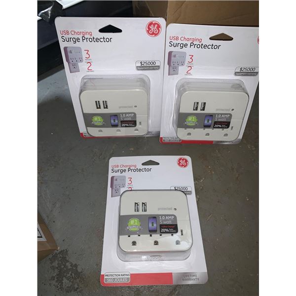 GE USB Charging Surge Protector 3 Outlets Lot of 3