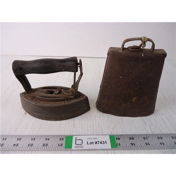 Vintage Cast Iron and Large Cow Bell