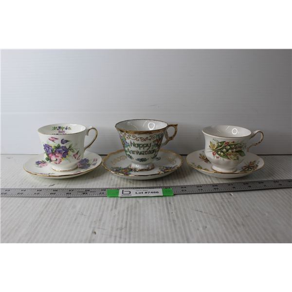 (3) Tea Cups and Saucers - Royal Vale, Duchess