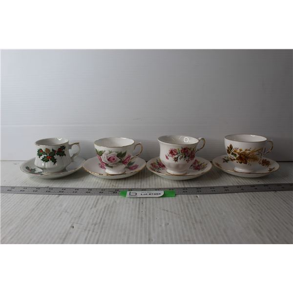 (4) Tea Cups and Saucers - Royal Vale, Queen Anne