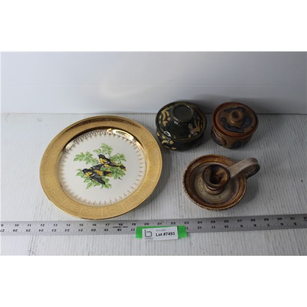 Decorative Plate, Ceramic Jars and Candle Holder