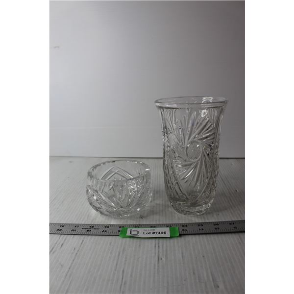 Pinwheel Crystal Vase and Bowl