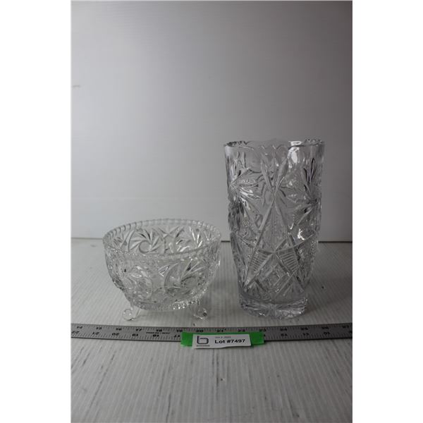 Pinwheel Crystal Vase and Footed Bowl