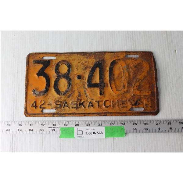 1942 Saskatchewan License Plate