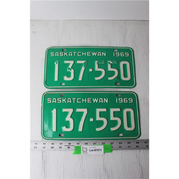 (2) 1969 Saskatchewan License Plates