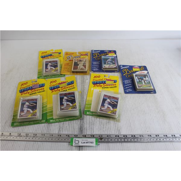 (3) Packs of Baseball Cards - Sealed, (4) Packs of Crystal Clear Sports Card Poly Sleeves