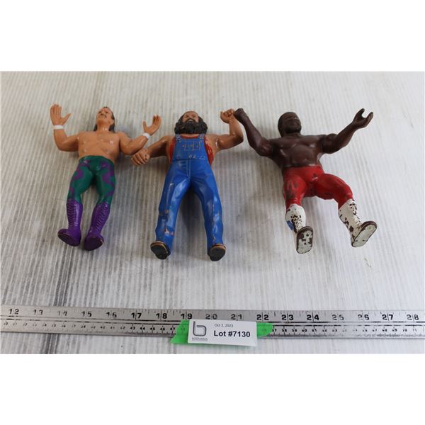 (3) Wrestling Rubber Figurines - Hillbilly Jim, Jake  The Snake  Roberts, Junkyard Dog