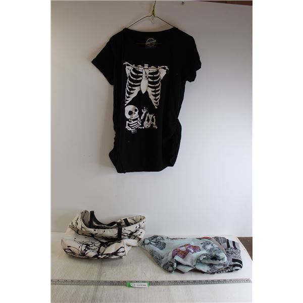 Skeleton Clothing - Shirt (Size L), (3) Scarves, Purse