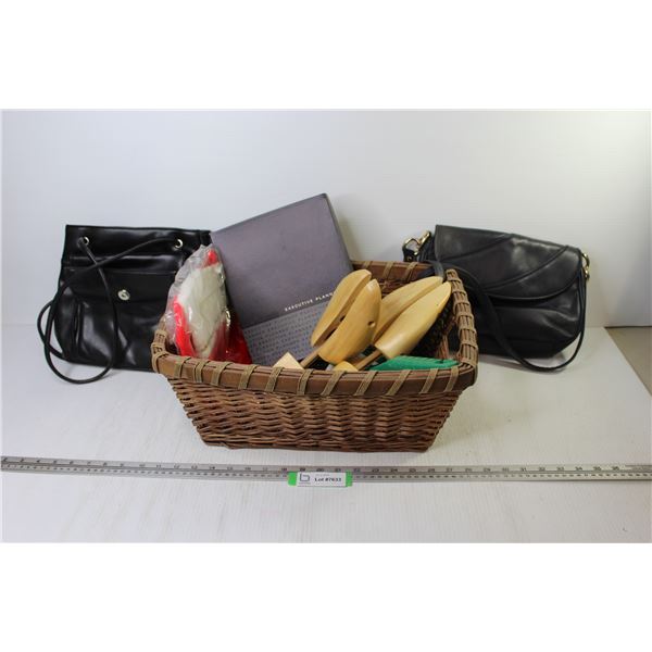 Basket - (2) Purses - Executive Planner - Santa Hat - Brush - Shoe Stretchers