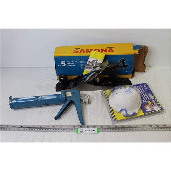 Samona #5 Wood Plane - Caulking Gun - Respirator Face Masks