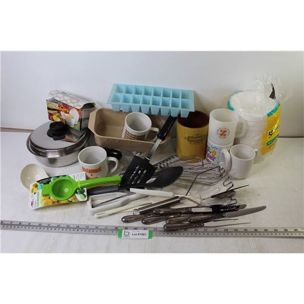 Assorted Kitchen Items- Foam Plates, Cups , Utensils - Misc