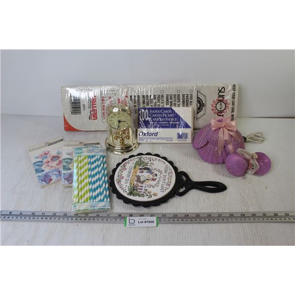 Shell Lamp (broken) - Trivet - Paper Straws - Clock - Index Cards - Invitations