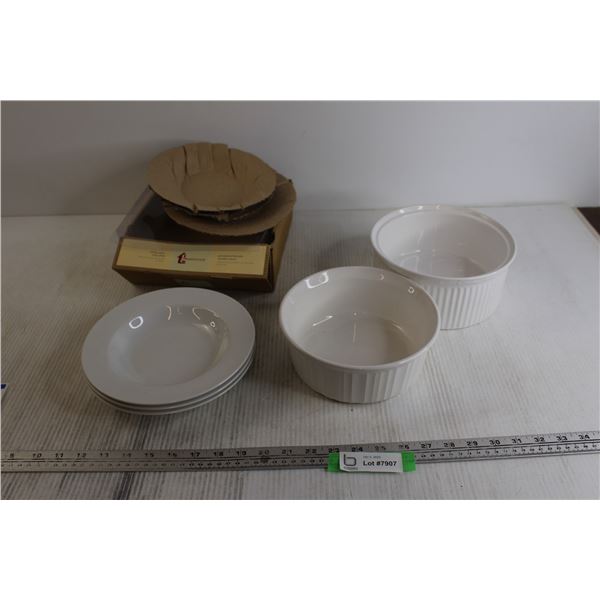 (3) Soup Plates, (2) Casserole Dishes