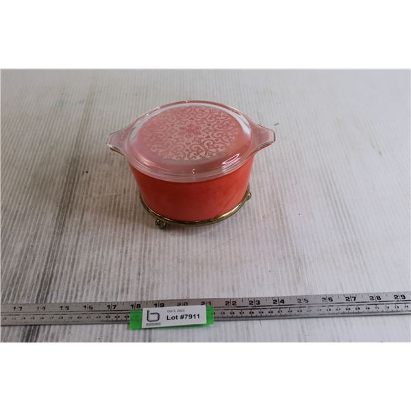 Faded "Celtic Floral" Pink Pyrex Casserole with Trivet
