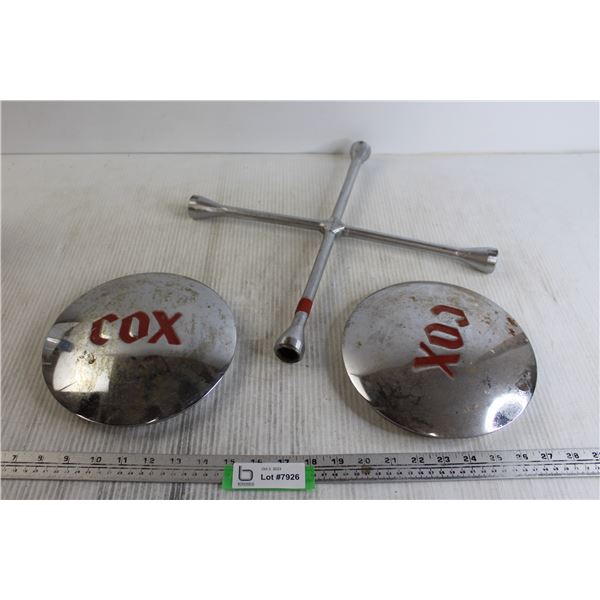 (2) COX Hubcaps, Tire Iron