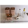 Image 1 : Card Suites Candle Holder, (2) Empty Liquor Bottles, Flour, Sugar, and Tea Containers