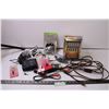 Image 1 : Box of Older Radio and Recording Cables and Parts + Extension Cord