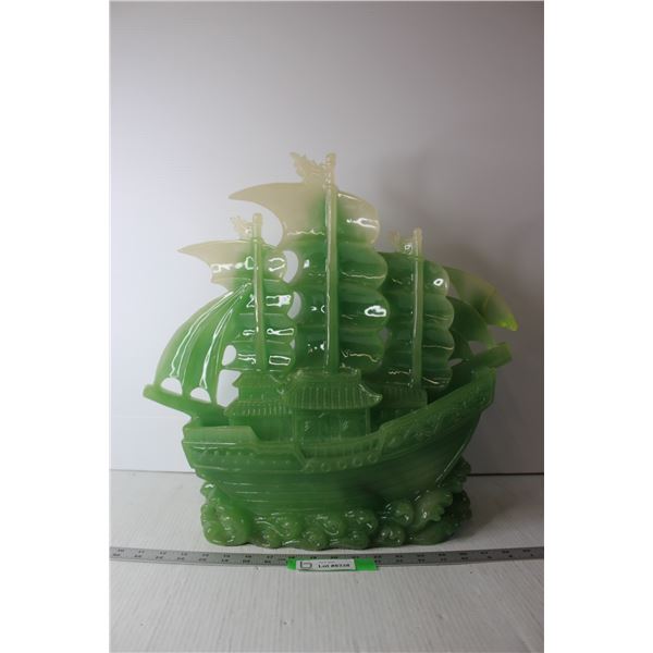 Faux Jade Ship Statue (Cracked)