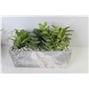 Image 3 : Plastic Plants in Stone Type Containers - Metal Sign Saying