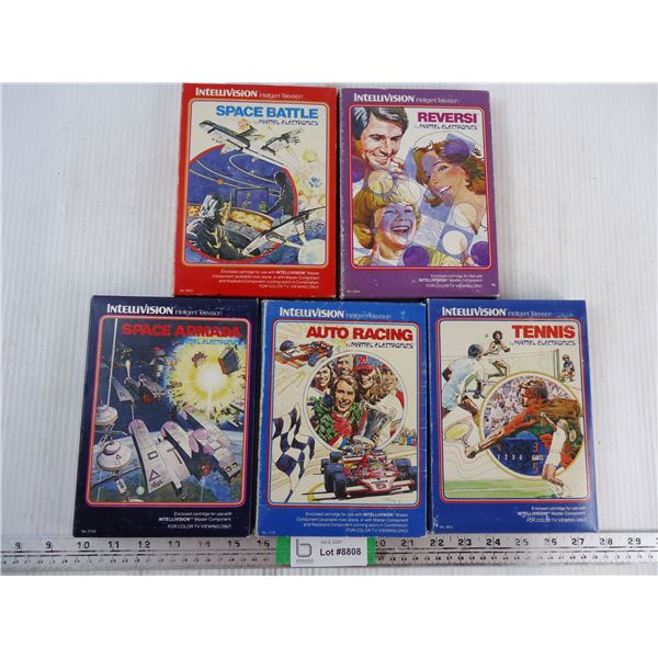 (5) Classic Intellivision Games-Tennis-Reversi-Space Armada-Auto Racing-Space Battle