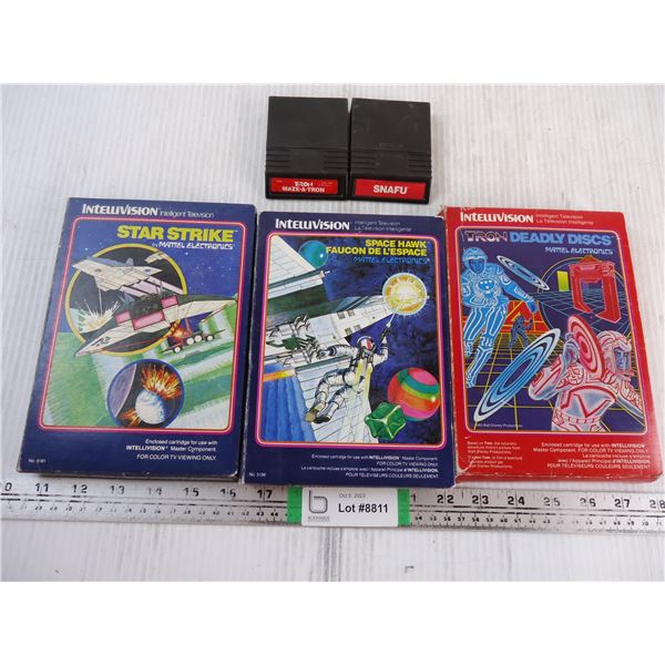 (5) Classic Intellivision Games-Star Strike-Space Hawk-Tron-Snafu-Tron Maze a Tron