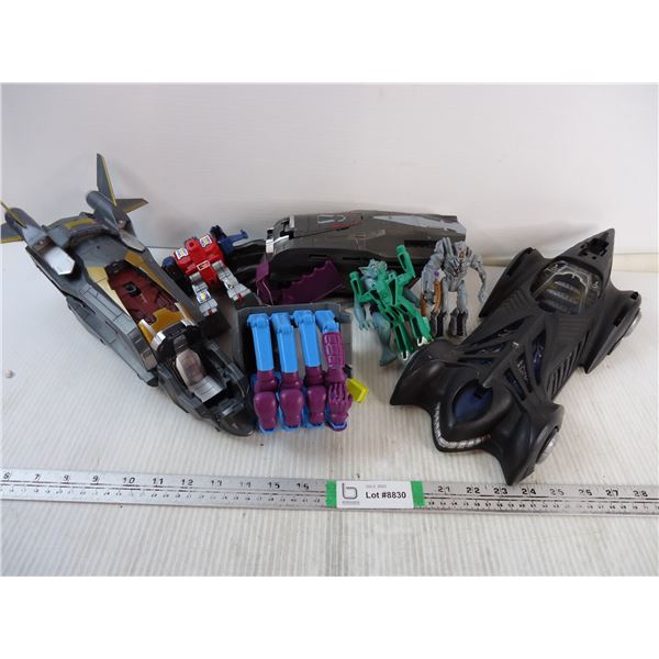 Batmobile and other Assorted Plastic Toys and Figures