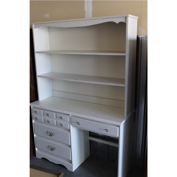 ** 4-Drawer White Cabinet with (2) Bookshelves, 46" x 10" x 68" Tall