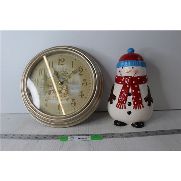 Snowman Wall Clock and Cookie Jar