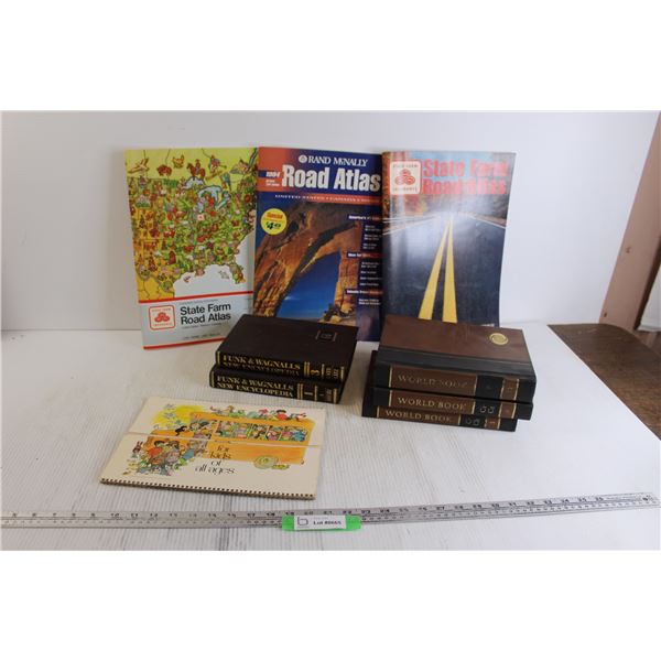 (3) Road Atlases, Kids Flip Book, Misc.