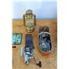 Image 4 : ** Small Barn Lantern, Axe Head, Insulators, License Plate, Fishing Reel, Misc.