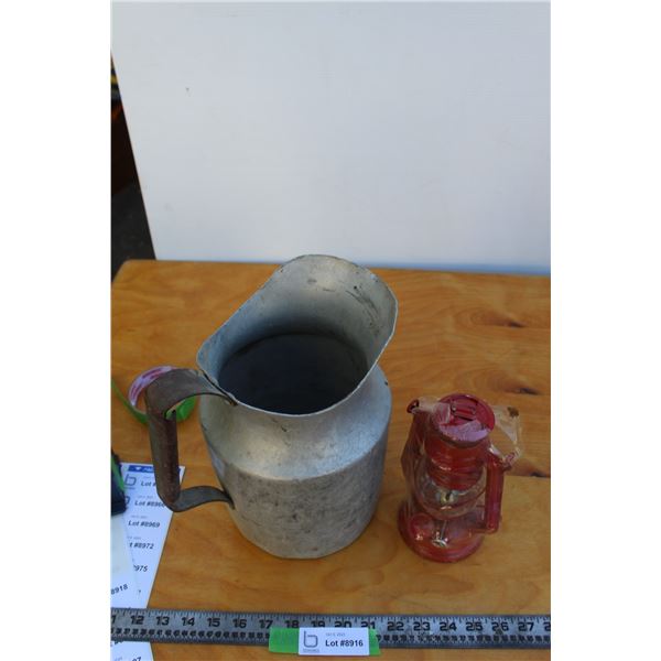 ** Galvanized Pitcher - 9" Tall, Small Barn Lantern