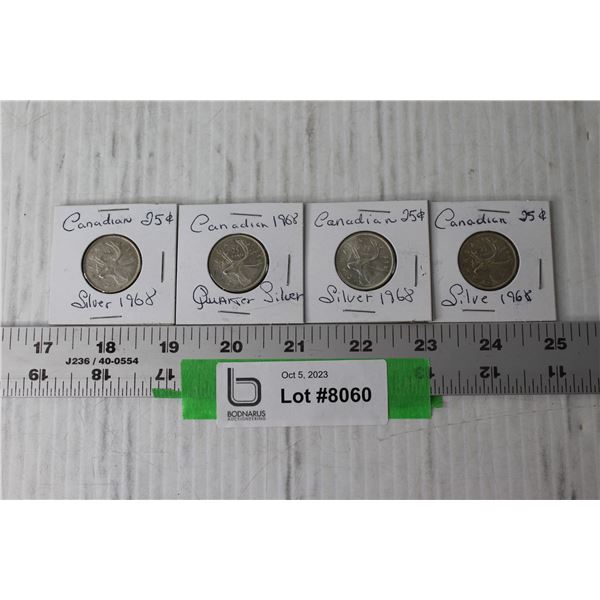 (4) Canadian Silver 25 Cent Coins