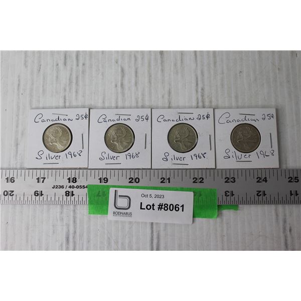 (4) Canadian Silver 25 Cent Coins