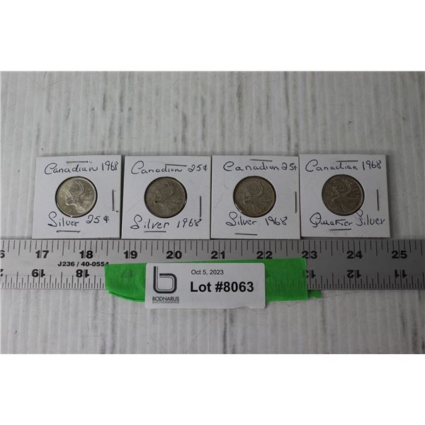 (4) Canadian Silver 25 Cent Coins