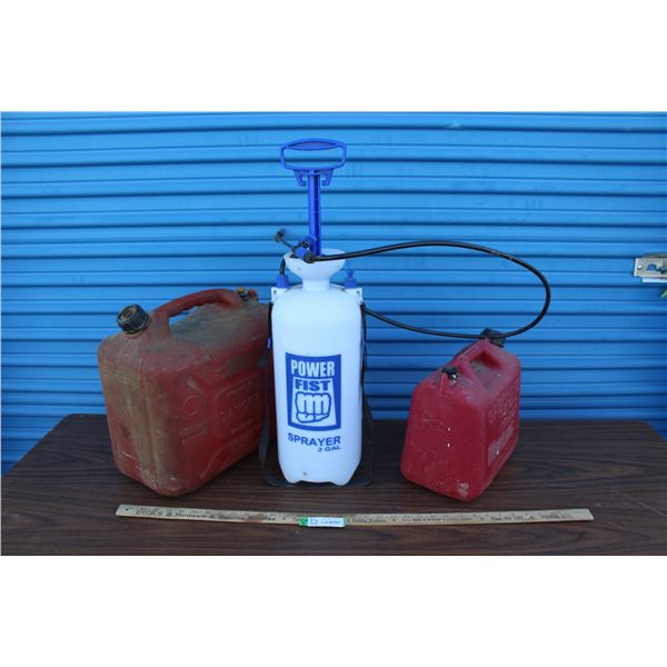 ** Weed Sprayer, (2) Gas Cans