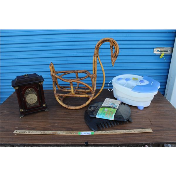 ** Hand Rakes, Foot Massager, Wooden Swan, Quartz Clock