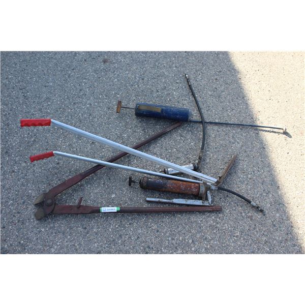 ** (2) Grease Guns, Grass Snips, Misc.