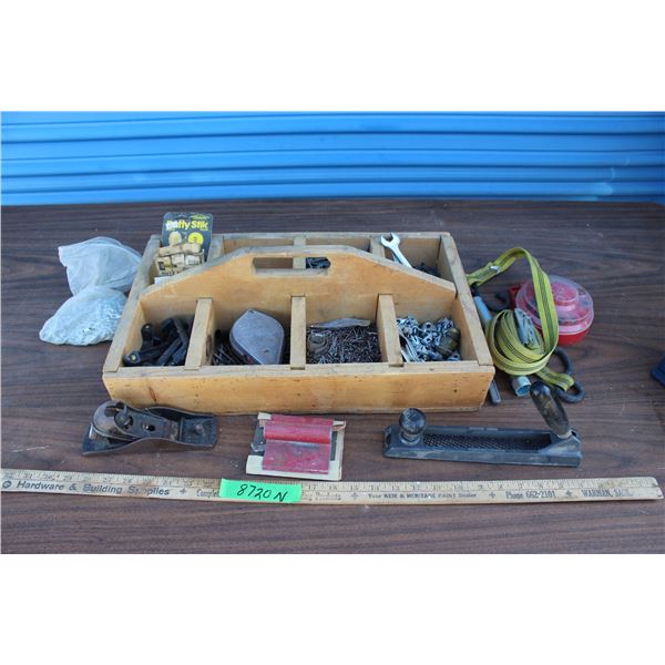 ** Assorted Rasps, Nails, Planes, Bits, Ratchet Strap, Handles and Chain, Misc.