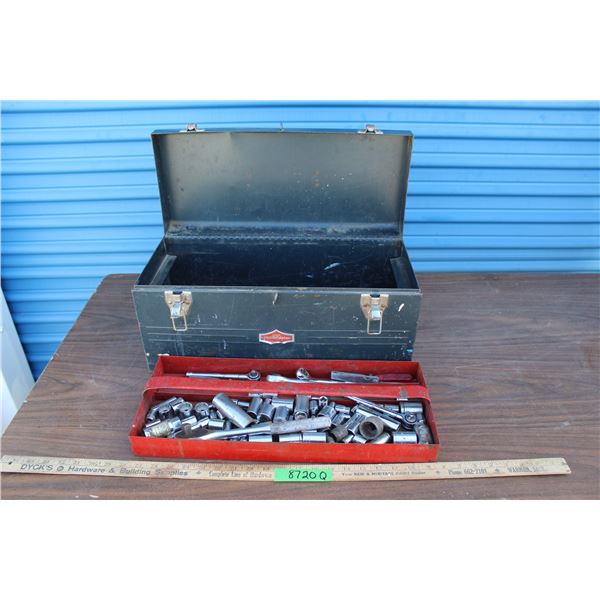 ** Black Toolbox, Assorted Socket Wrenches and Sockets