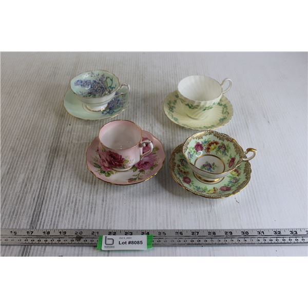 (4) Teacups, (4) Matching Saucers