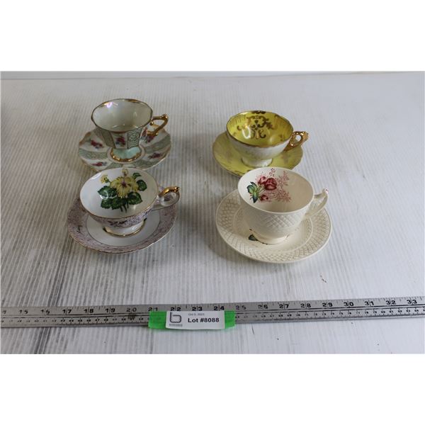 (4) Teacups, (4) Matching Saucers