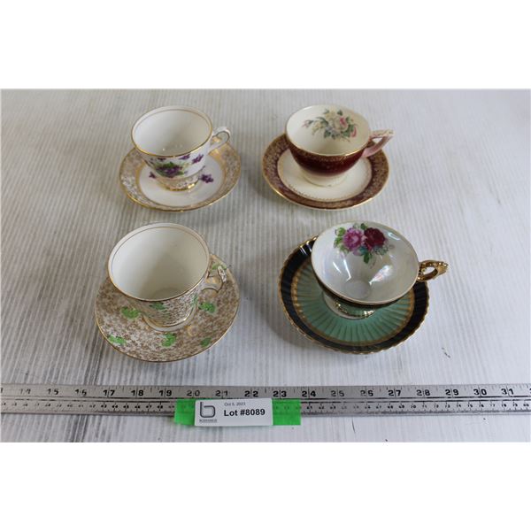 (4) Teacups, (4) Matching Saucers