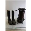 Image 1 : Steel-Toed Firefighter Boots - Size 8R, Enamel Kerosene Heater