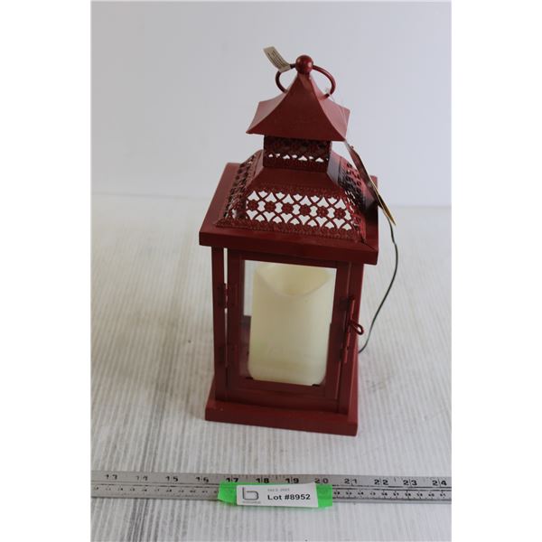 Holiday-Themed Red Lantern with Fake Candle - Door Doesn't Open