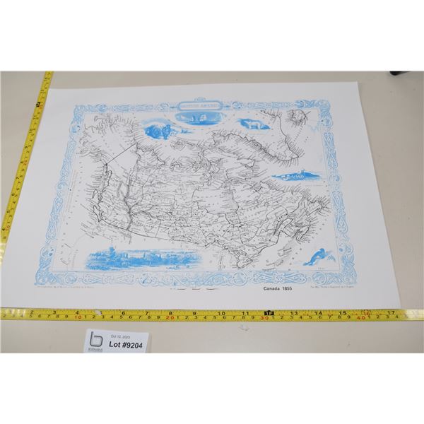 1960s Print of 1855 Canada Map