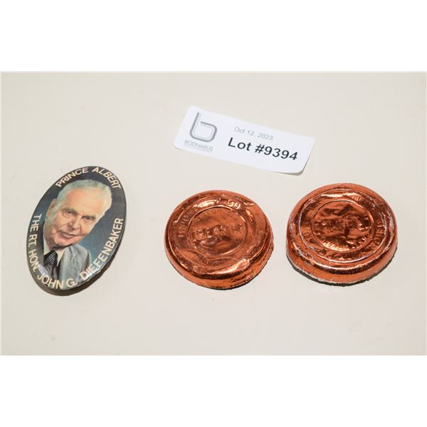 Antique Milk Bottle Caps & Diefenbaker Pinback