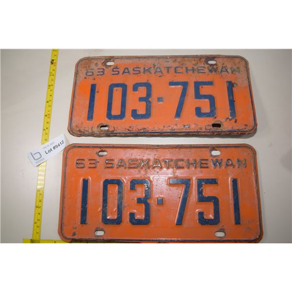 Matched Set of Sask 1963 License Plates